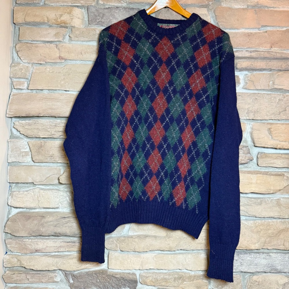 Vintage Shannon Traders Shetland Wool Argyle Sweater Made in Ireland